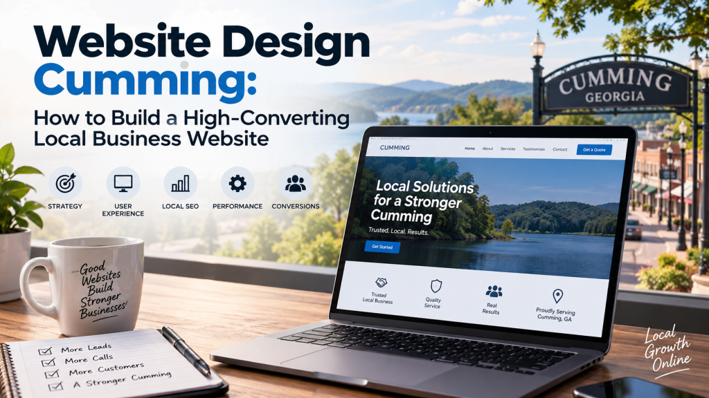 Website design in Cumming, Georgia, illustrating a high-converting local business website focused on user experience, local SEO, performance, and conversions.